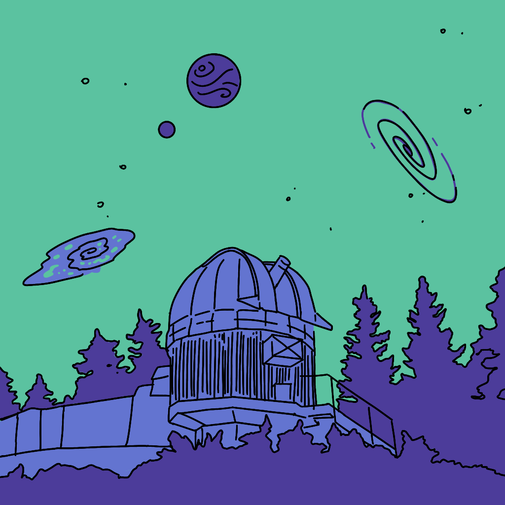 un osservatorio spaziale su cielo stellato verde
